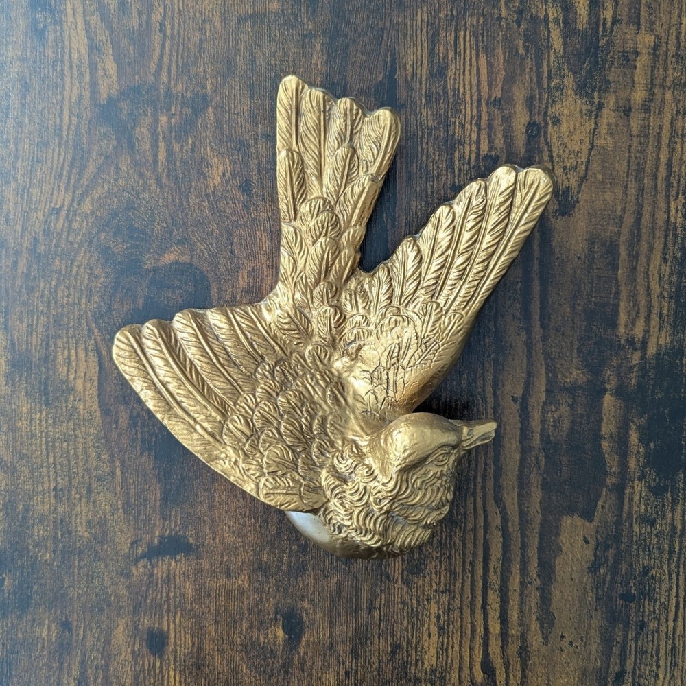 Vtg 1993 Hickory Manor Chalkware Wall Hanging Bird Gold Swallow Decor Regency